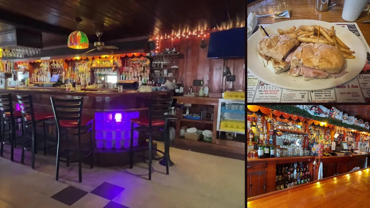 American restaurant dining room with bar seating