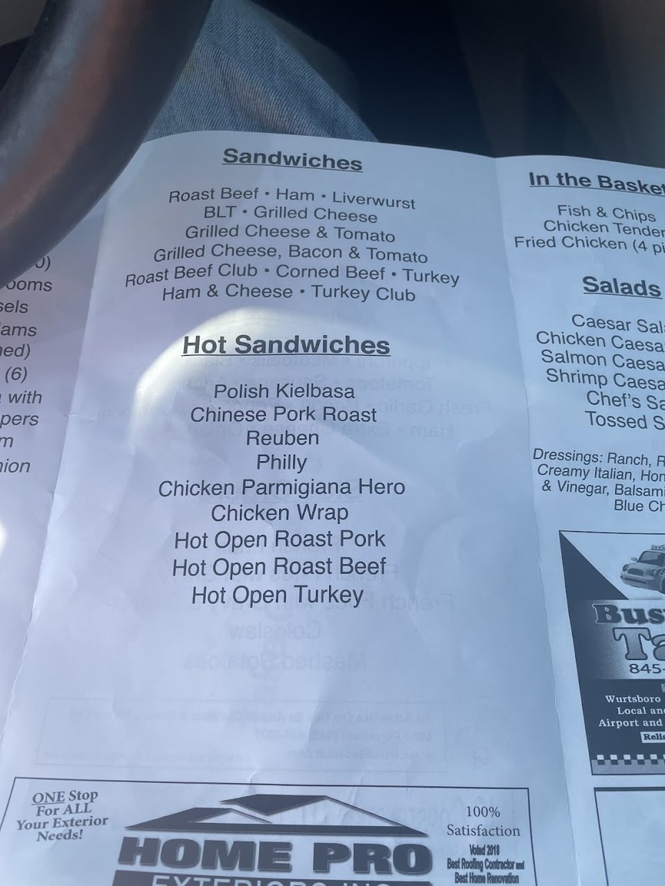 Food list for pizza, burgers, and prime rib